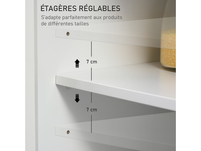Desserte de cuisine ilôt cuisine avec plan de travail étagère range-bouteilles porte-torchons 2 placard tiroirs - Conforama W