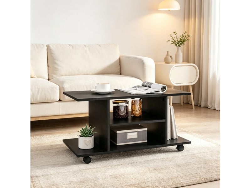  Banc tv mobile fonctionnel 80 x 40 x 40 cm – noir – rangements ouverts, 4 roulettes dont 2 verrouillables  - Conforama B