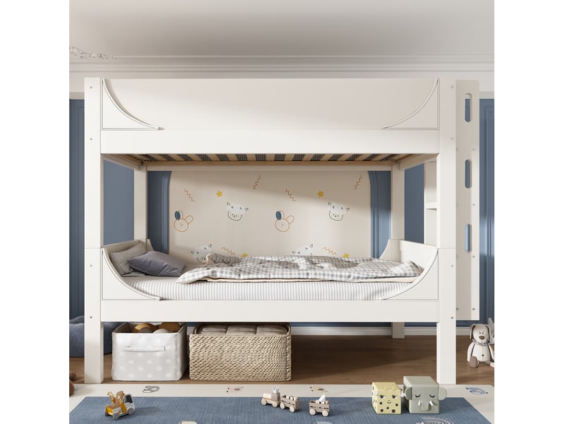  Lit superposé enfant 90x200cm, échelle réversible, 2 lits séparables, en747, bois mdf métal, blanc, sans matelas  - Conforama B