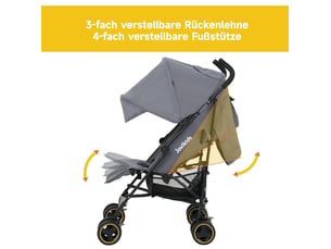 Poussette canne de voyage pliable grise 51 x 81 x 104,5 cm, dossier inclinable jusqu'à 22 kg en tissu