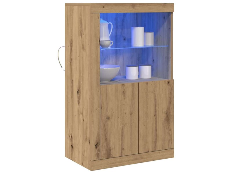  Buffet led, meuble de rangement salon 60,5 x 37 x 100 cm bois d'ingénierie chêne artisanal  - Conforama C