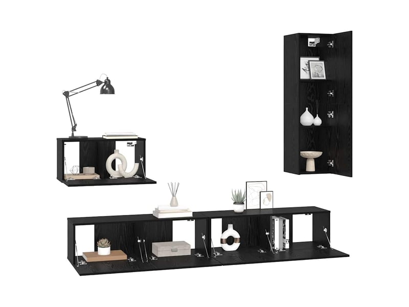  Meuble tv - banc tv - meuble de rangement mural 4 pcs chêne noir bois d'ingénierie  - Conforama C