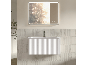 Ensemble meuble de salle de bain 80 cm avec vasque, miroir led 60x80 cm, blanc
