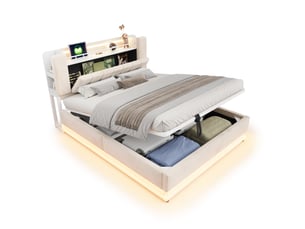 Lit coffre 160x200 cm <strong>WISHDOR</strong>  <strong></strong> coloris beige