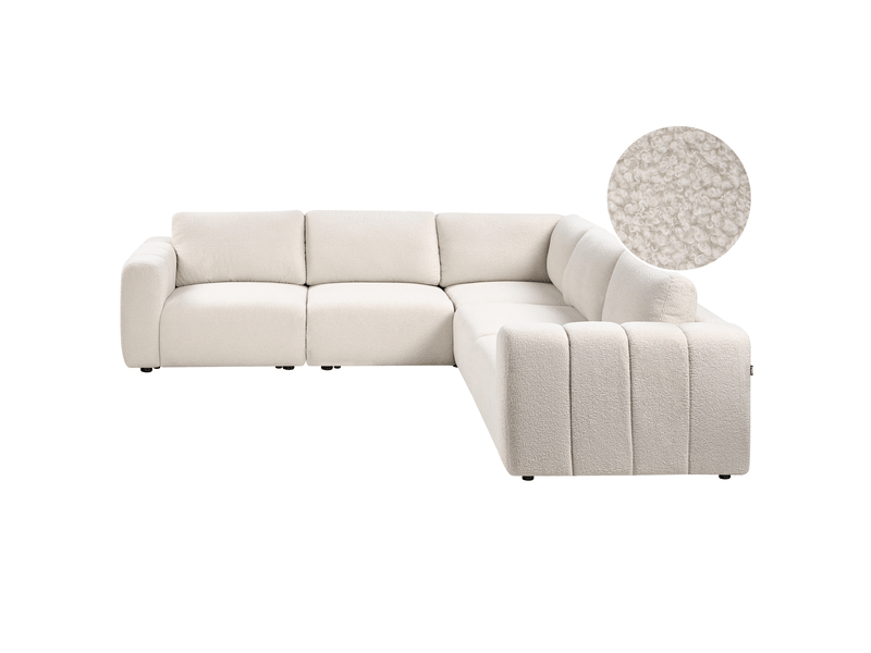 Canapé d'angle modulable 5 places kivvik bouclé blanc cassé côté gauche  - Conforama A