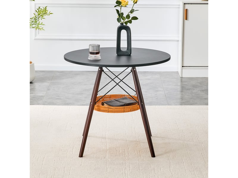  Table de salle à manger ronde 2 à 4 personnes avec rangement en mdf et bois massif, diamètre 80 cm noir noyer  - Conforama C