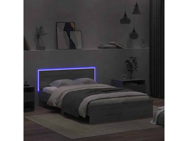 Lit double- lit adulte - cadre de lit avec tête de lit et led sonoma gris 135x190 cm - Conforama B