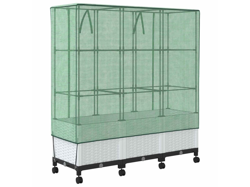  Jardinière - bac à fleurs de jardin avec couverture de serre et roues 3 pcs pp  - Conforama D