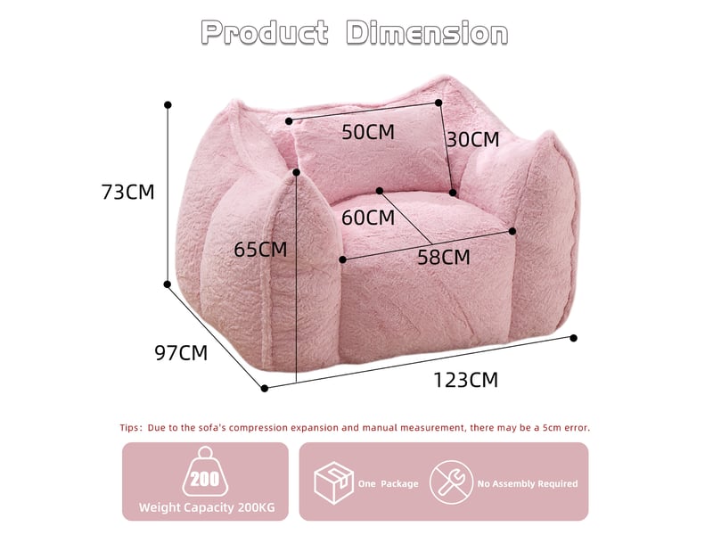  Fauteuil poire 123x97x73 cm avec coussin en fausse fourrure rose  - Conforama E