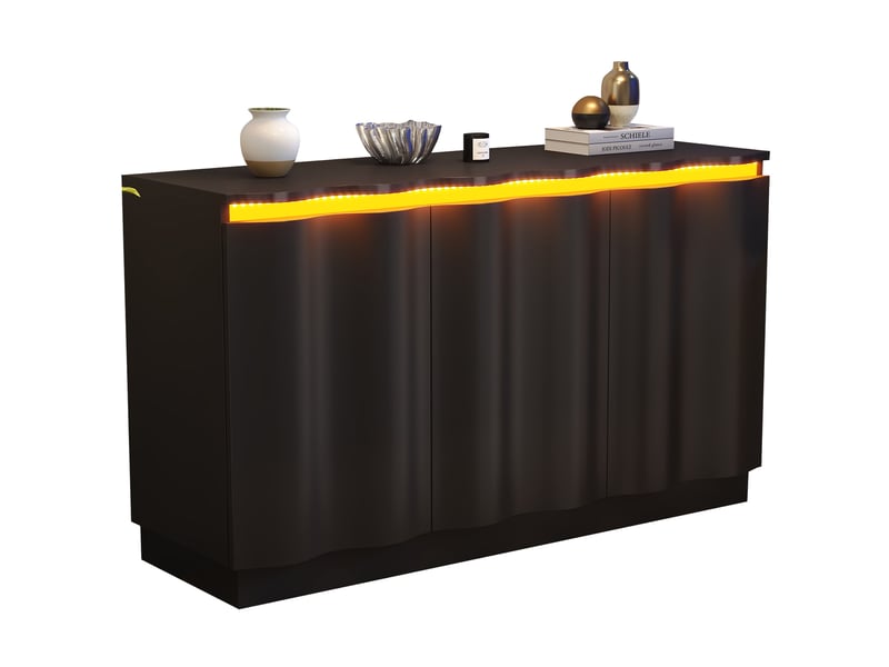  Buffet 120x39.5x69.5 cm à 3 portes avec led bluetooth, noir mat  - Conforama A
