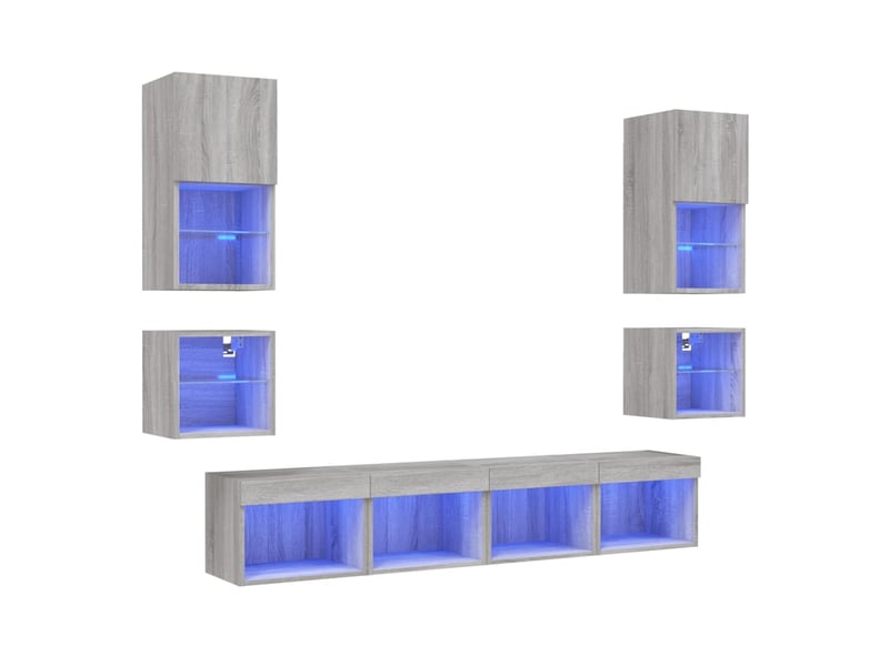 Meuble tv - unités murales tv avec led 8 pcs gris sonoma bois d'ingénierie - Conforama A