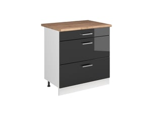 Vicco meuble cuisine, anthracite haute brillanceblanc, 80cm avec 3 tiroirs plan de travail chêne doré