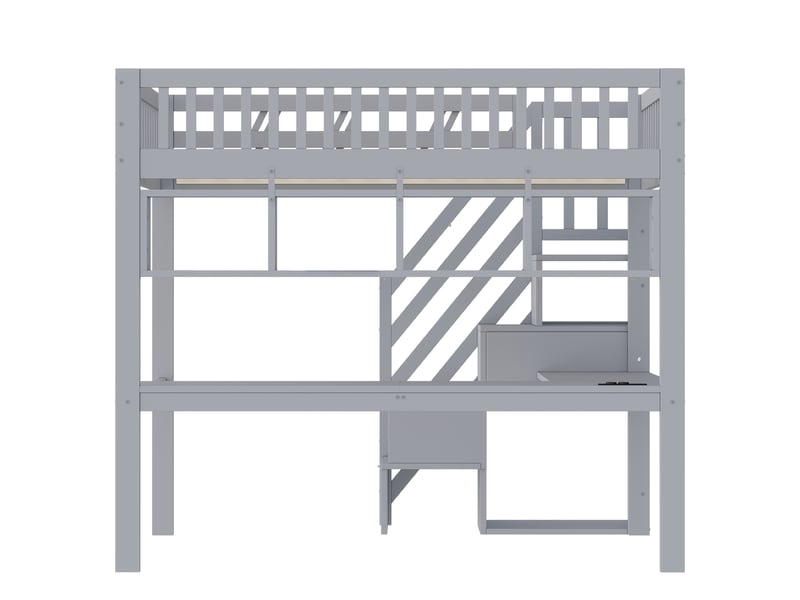  Lit mezzanine enfant 140x200 cm avec bureau, rangements, led et prises usb, gris, sans matelas  - Conforama R