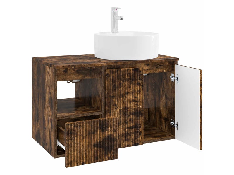 Ensemble de mobilier de salle de bain 2 pc chêne fumé cf64089 - Conforama D