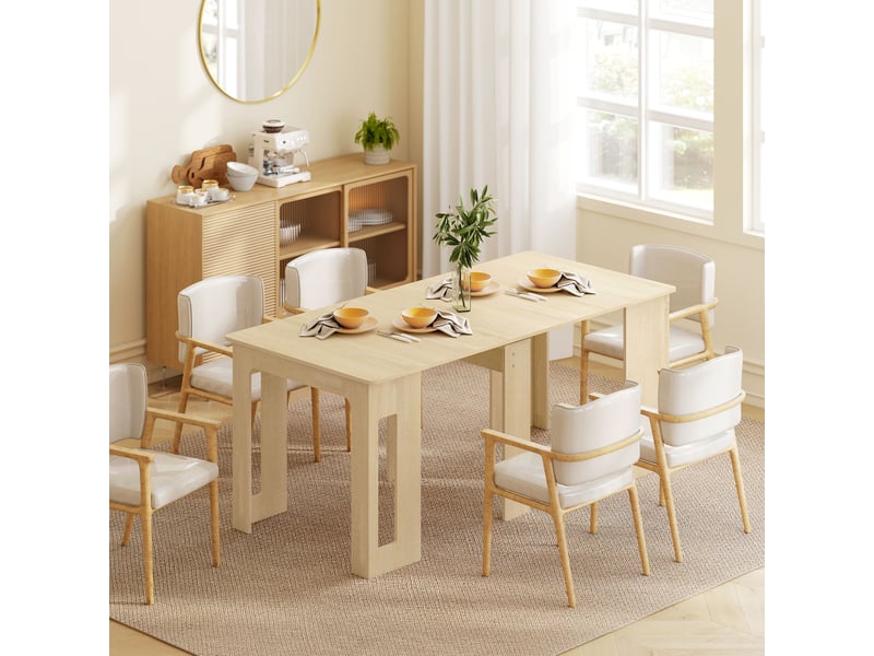  Table de salle à manger, table pliante, table de cuisine extensible, table de salle à manger, panneaux de particules, 60-180 x 85 x 75 cm, naturel  - Conforama D