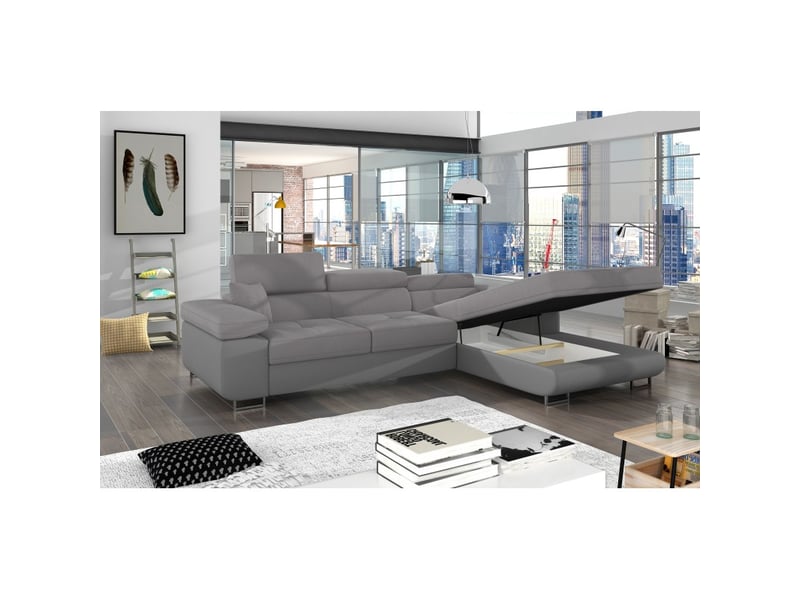  Canapé d'angle convertible amanda gris en tissu effet suédine avec coffre  - Conforama B