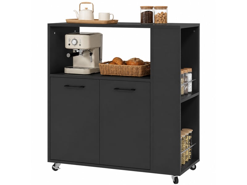  Desserte de cuisine à roulettes avec placard et étagère noir 75x40x80,5 cm  - Conforama A