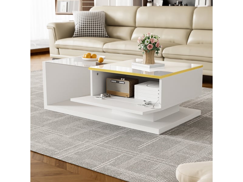  Table basse rectangulaire blanc - 50x90 cm led table basse blanc - Conforama E
