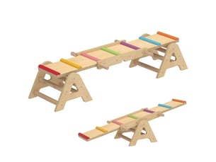 Wippe balance enfant 2 en 1 en bois, planche d’équilibre, balançoire, 133x38x24 cm