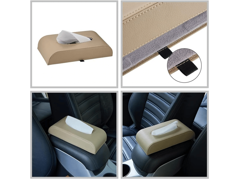  Porte-mouchoirs pour voiture, boîte à mouchoirs portable en cuir synthétique, boîte à serviettes rectangulaire, beige  - Conforama C