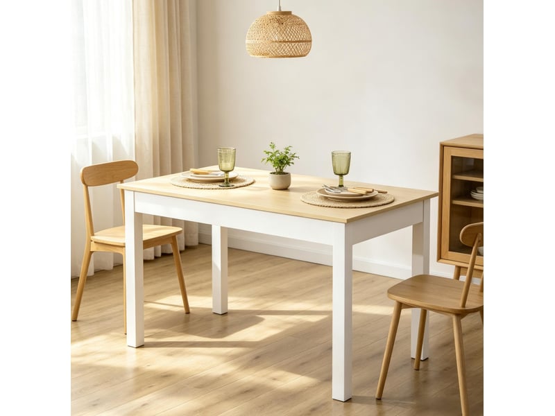  Table à manger rectangulaire chêne et blanc – 119 x 70 x 75 cm  - Conforama B