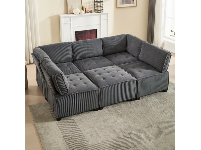  Canapé modulable 6 places en velours côtelé, configuration l ou u homvra  - Conforama D