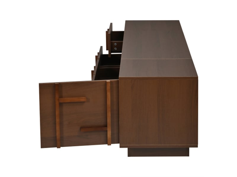  Meuble tv bas mdf 180x40x45 cm - 4 tiroirs, 1 porte, 2 étagères - écran jusqu'à 75 pouces - salon  - Conforama D