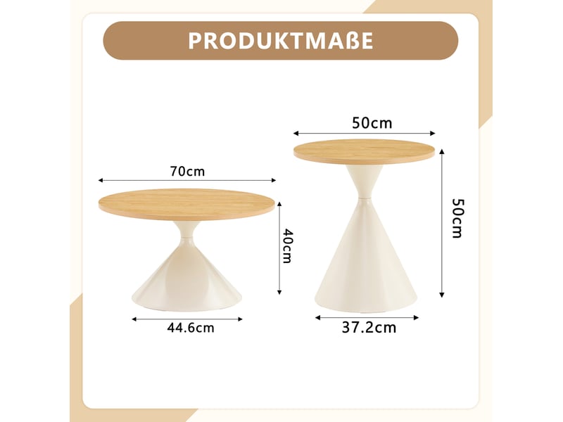  Lot de 2 tables basses gigognes 70x40+50x50 cm, empilables, gain de place, pour salon et chambre, métal, blanc crème  - Conforama C