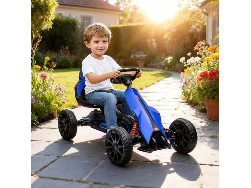  Kart à pédales enfant 100x58x58,5 cm marche avant et arrière bleu  - Conforama B