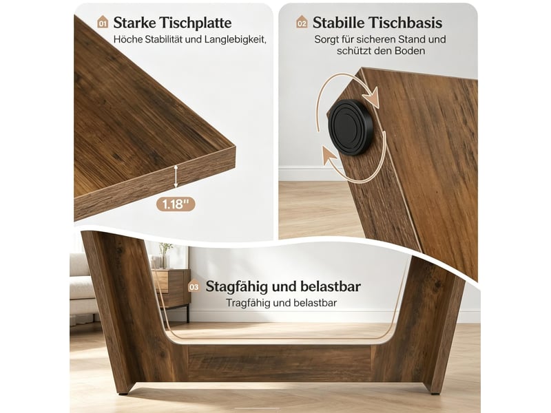 Table à manger rectangulaire 180 x 79 cm – marron – 6 à 8 places, style campagne et plateau plaqué robuste - Conforama E