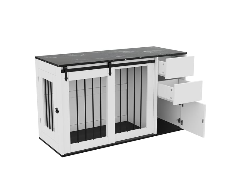  Meuble de rangement 140x60x87 cm avec tiroirs mdf métal blanc  - Conforama A