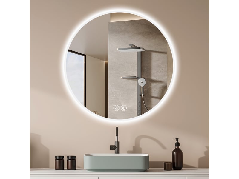  Miroir de salle de bain - 70x70x3 cm - avec led, anti-buée, variateur et 3 températures de couleur - blanc  - Conforama D