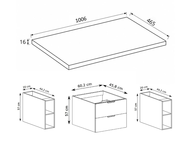 Meuble sous vasque suspendu avec 2 étagères et plan 2t novo l.100 cm cachemire mat - Conforama C