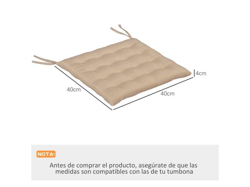  Lot de 6 coussins de chaise de jardin rembourrés 40x40 cm avec rubans kaki  - Conforama E