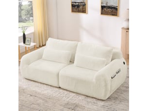 Canapé 2 places 208x101x81 cm – beige – usb intégré, poche latérale et format compact pour petit espace