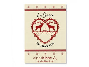 Torchon esprit montagne winter rouge 100 % coton naturel - 50x70 cm - motif savoie - lavable en machine
