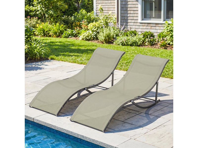  Ensemble de 2 chaises longues pliantes de jardin, en aluminium et textilène, 61 x 165 x 63 cm  - Conforama B