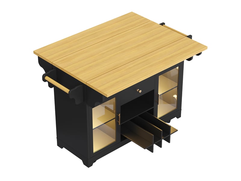  Desserte roulante noire avec led rgb, plateau extensible et porte-bouteilles mobile 95 cm  - Conforama D