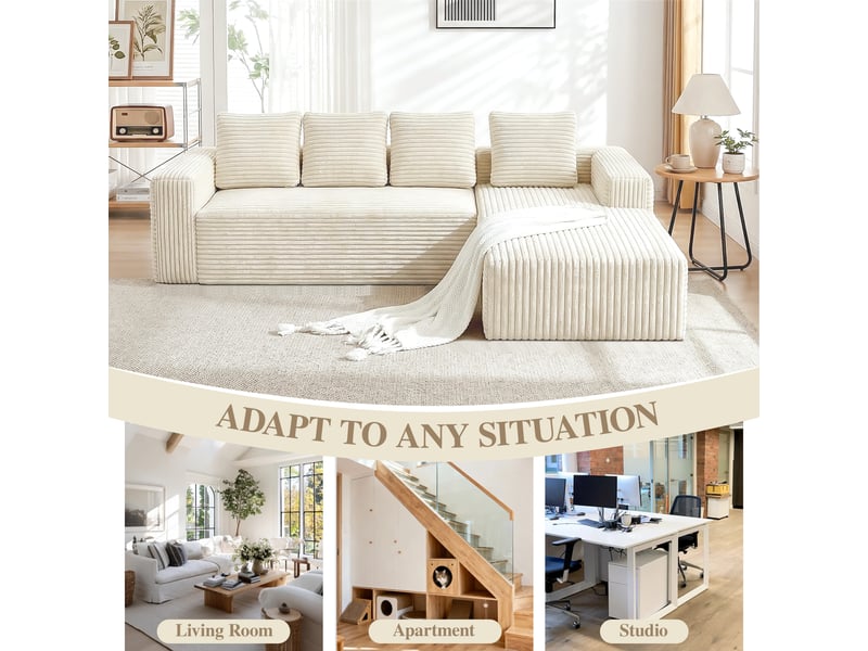  Canapé d'angle, canapé modulable, en velours tricoté, beige, assise profonde, style cloud, pour salon, version gauche, chambre  - Conforama W