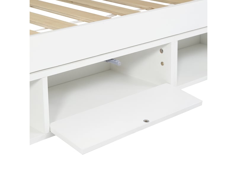 Lit superposé enfant 90x200 cm avec 2 bureaux et meuble à chaussures 4 compartiments, bois, blanc,sans matelas - Conforama R