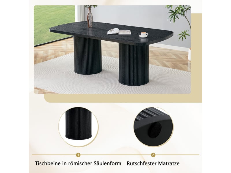 Table à manger plateau mdf aspect bois table de cuisine plateau ovale pied colonne rainuré style wabi-sabi style mid-century - Conforama E