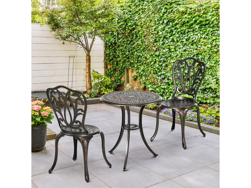  Ensemble salon de jardin 2 places 2 chaises + table ronde style charme rétro en fonte d'aluminium, bronze  - Conforama D