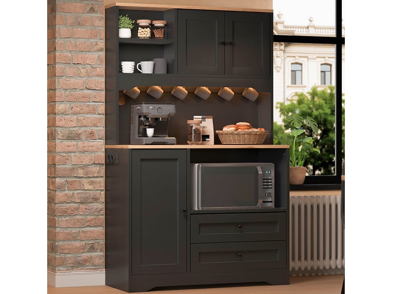  Buffet de cuisine 100x40x163 cm avec led, prises et usb coloris noir  - Conforama E