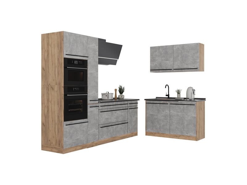  Vicco cuisine en angle, bétonchêne doré, 230 x 120 cm plan de travail chêne doré  - Conforama E
