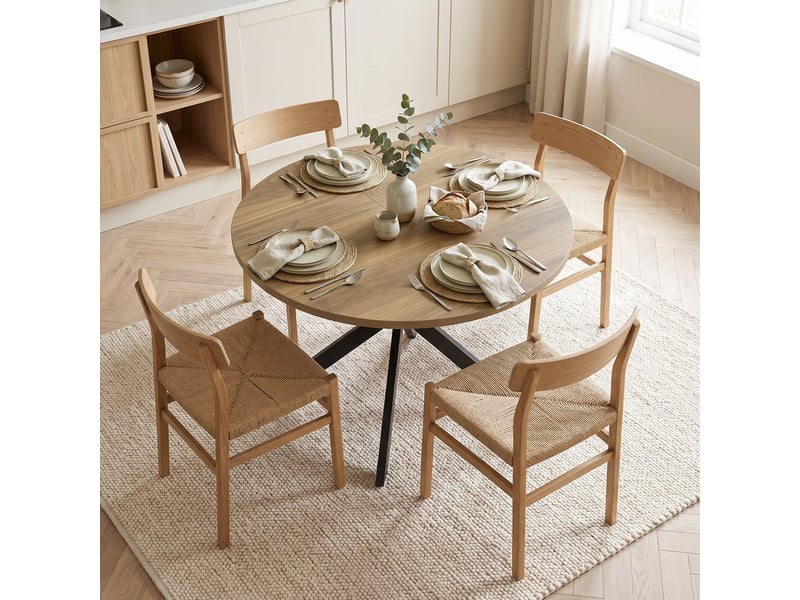  Table extensible ovale 4-6 pers. L.100-135 cm pieds croisés acier noir effet bois marron  - Conforama D