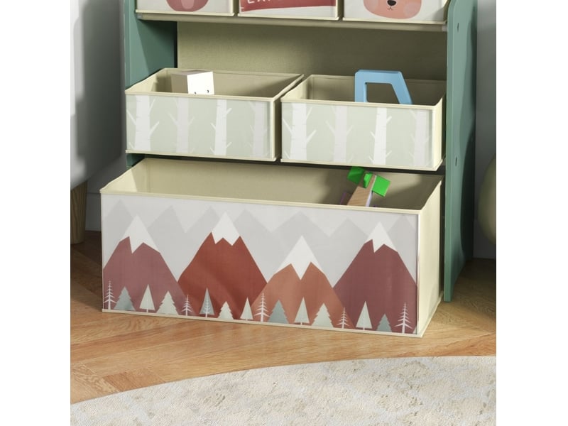  Armoire enfant de rangement 63x30x66 cm – vert – 6 bacs en tissu pour jouets et livres, motif ludique  - Conforama D