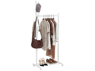 Portant à vêtements sur roulettes avec étagère 5 crochets métal blanc 68 x 43 x 171 cm