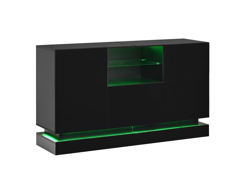  Buffet bas avec éclairage led, 2 portes et 2 tiroirs, 140 cm evryae  - Conforama A