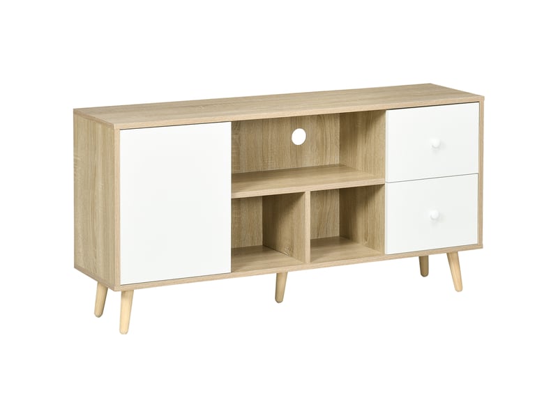  Meuble tv pour télévision jusqu'à 45 pouces pieds en bois massif style scandinave 3 niches 1 placard 120 x 30 x 60 cm  - Conforama B
