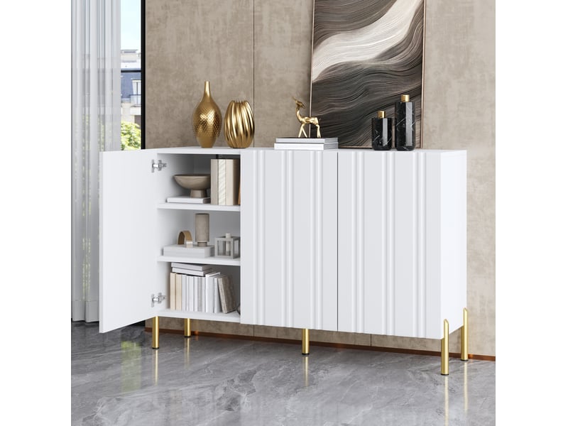Meuble à chaussures et buffet 120 x 35,5 x 80 cm en mdf et panneaux de particules, 3 portes, blanc chicfurn - Conforama B